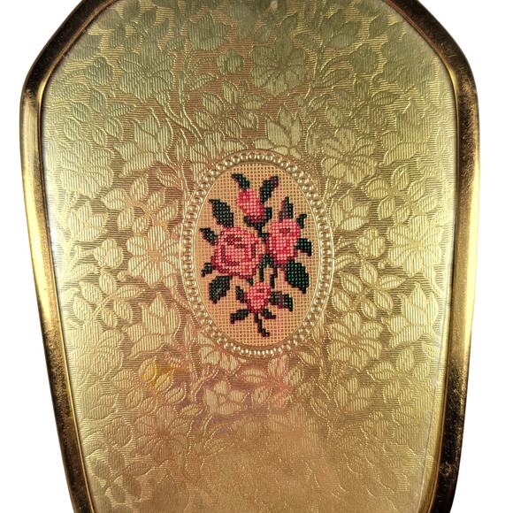 Vintage Gold-Tone Handheld Vanity Mirror Brush Set - Mirror Missing From Frame - Picture 5 of 16